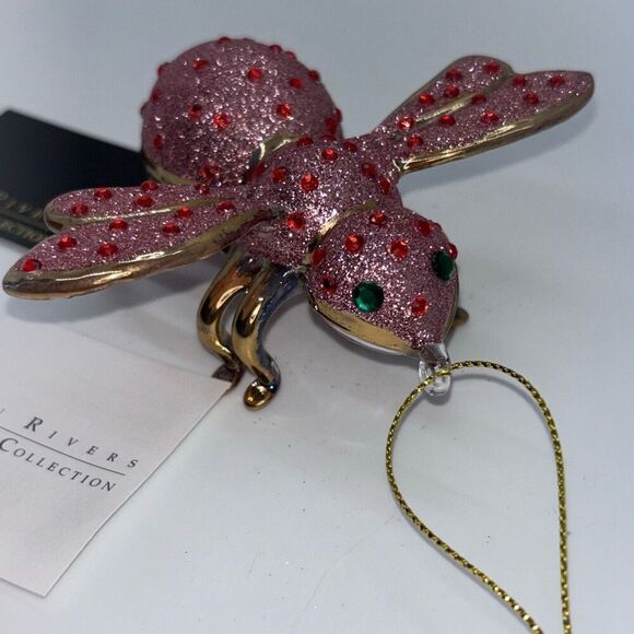 New in box Joan Rivers blown glass bee ornament pink XXV 2015 - Picture 2 of 8